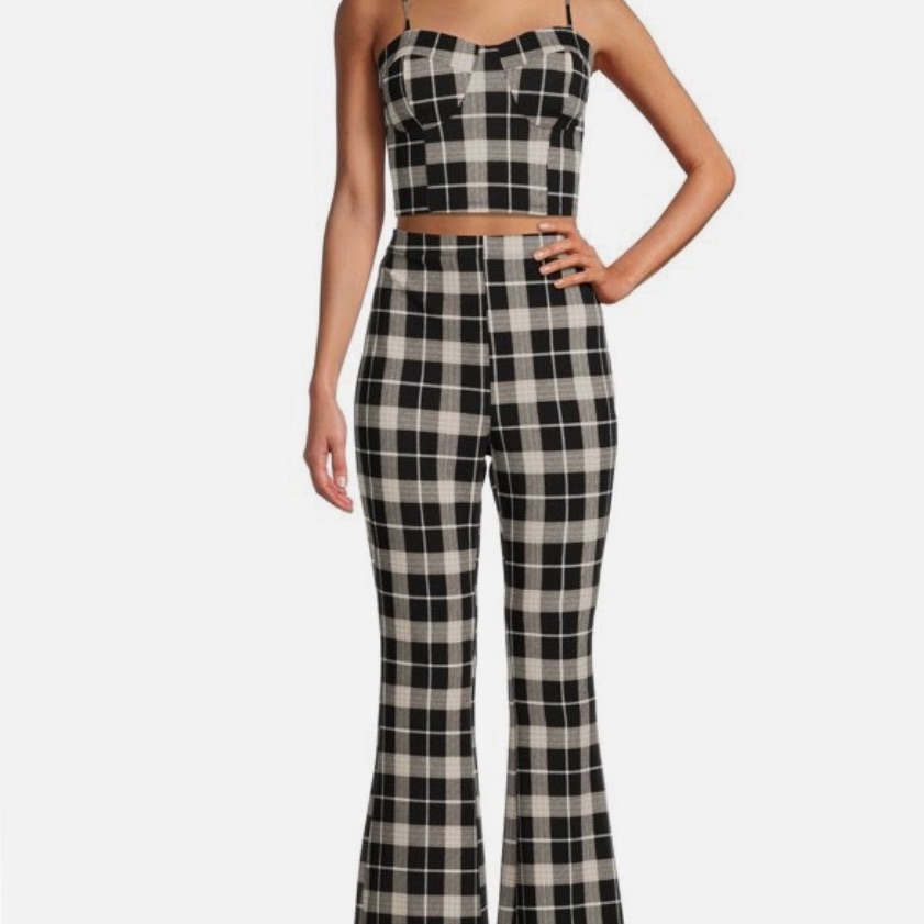 No Boundaries Black & Cream Plaid Two-Piece Jumpsuit Set